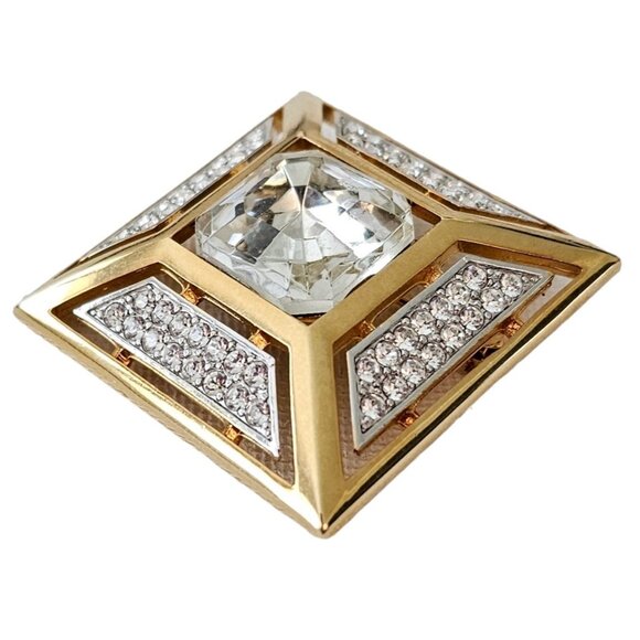 Jones New York Gold Tone Clear Rhinestone Square Open Brooch, Signed L357 - Picture 4 of 8